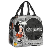 Mafalda Insulated Lunch Bags for Women Argentine Cartoon Quino Comic Portable Cooler Thermal Food Lunch Box Kids School Children