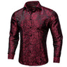 Luxury Silk Polyester Casual Shirts for Men Long Sleeve Blouse Prom Tuxedo Formal Purple Paisley Designer Men Clothing