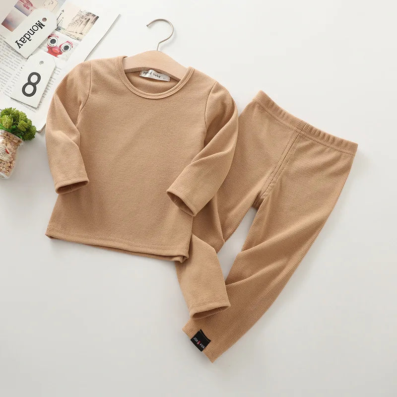 Spring Autumn Fall Winter Boys Girls Kids Cotton Clothes Set Rib Fabric Shirt + Pants Children Loungewear