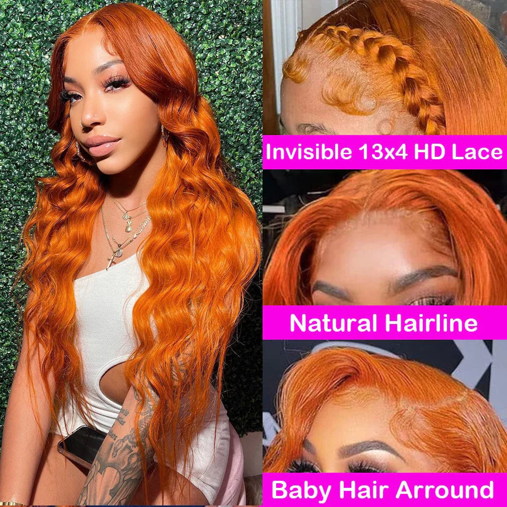 Wiggogo Body Wave 13X6 Hd Lace Frontal Wig Orange Ginger Lace Front Wig Human Hair Hd Lace Wig 13X4 Lace Frontal Human Hair Wigs