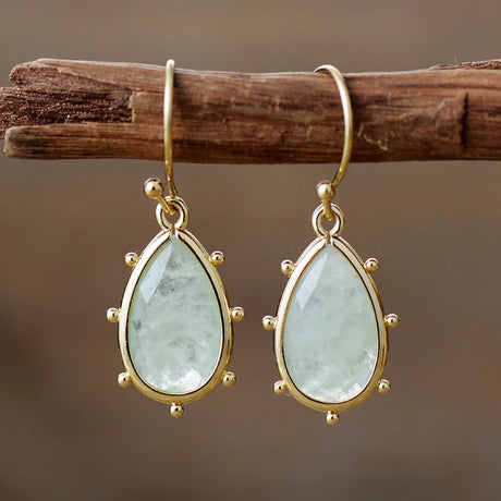 Classic Gold Plated Waterdrop Fluorite Hoop Dangle Huggie Woman Earrings Elegant Natural Stone Jewellery Creative Gifts