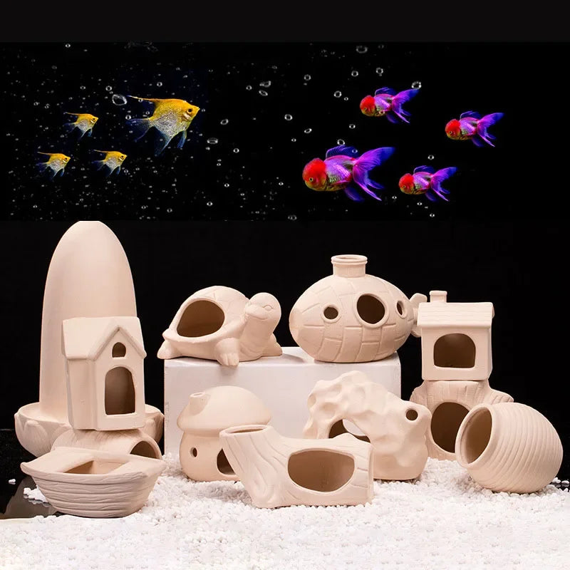 Clay Aquarium Decoration Ceramics Fish Tank Landscaping Shrimp Shelter Spawning Tank Breeding House Cave Pottery Pot Ornaments