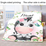 Custom Name Blanket Kawaii Baby Girl Boy Kids Personalized Blankets Cartoon Animal Cute Soft Flannel Throw Blanket Birthday Gift