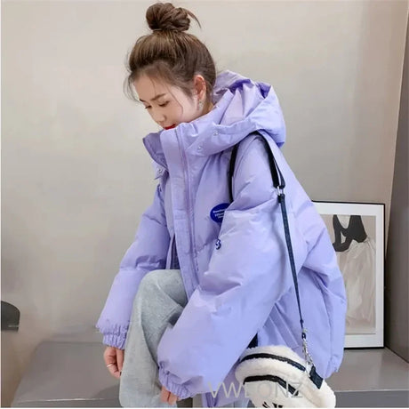 2024 New Winter Down Cotton Jacket Women Solid Thick Warm Hooded Parkas Coat Female Casual Loose Fashion Black White Outwear