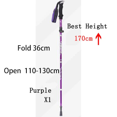 Outdoor Portable 5-Section Fold Trekking Pole Camping Walking Hiking Stick For Nordic Elderly Telescopic Club Easy Put Into Bag