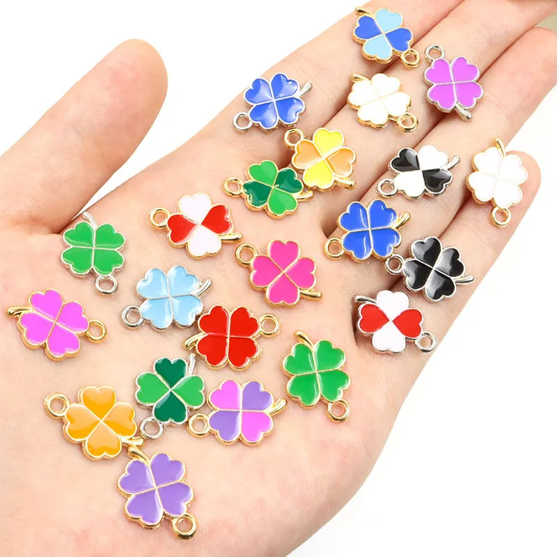 Dopamine Four-leaf Clover Enamel Charms 20pcs DIY Necklace Bracelet Earrings Keyring Amulet Pendants Creative Gift Accessories