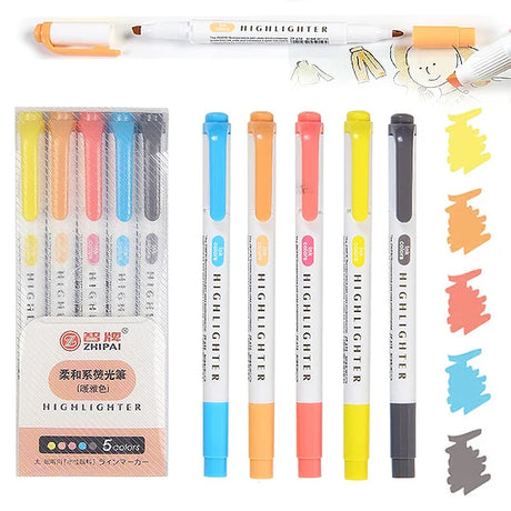 Highlighters Pastel Pen Set Colored Markers Colors Kawaii Cute for Kids Stationery Aesthetic Office School Supplies