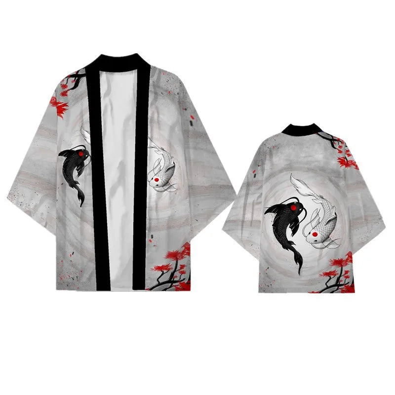 Black Kimono Cardigan Women Men Japanese Obi Male Yukata Men's Haori Chinese Dragon Print Coat Traditional Japan Clothing