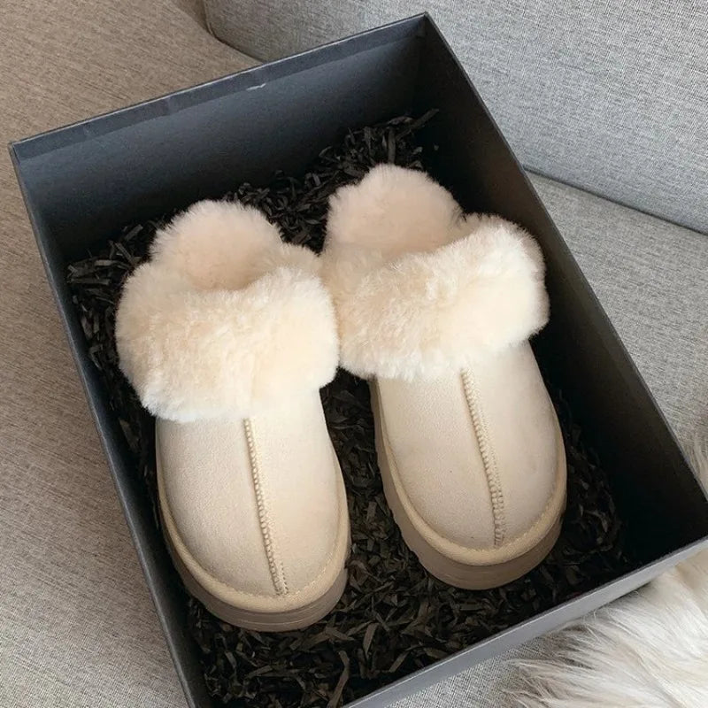 42 Code Snow Boots Fur Fur Slippers Female Wearing 2023 New Baotou Flat Half Drag Thick Sole Cotton Shoes Women Boots