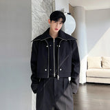 NOYMEI Short Coat Black Deconstructed Design Black Short Motorcycle High Collar Double Neck Double Zipper Jacket Men WA3171