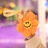 15cm Smiling Sunflower Plush Pendant Colorful Plant Flower Keyring Keychain Key Chain Stuffed Small Plushie Fashion Accessory