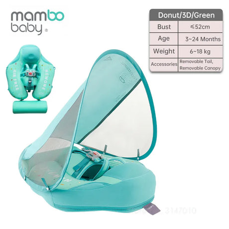 Mambobaby Float Non Inflatable Upgrade Soft Baby Swimming Float Infants Swimming Training UPF 50+ UV Sun Protection Canopy