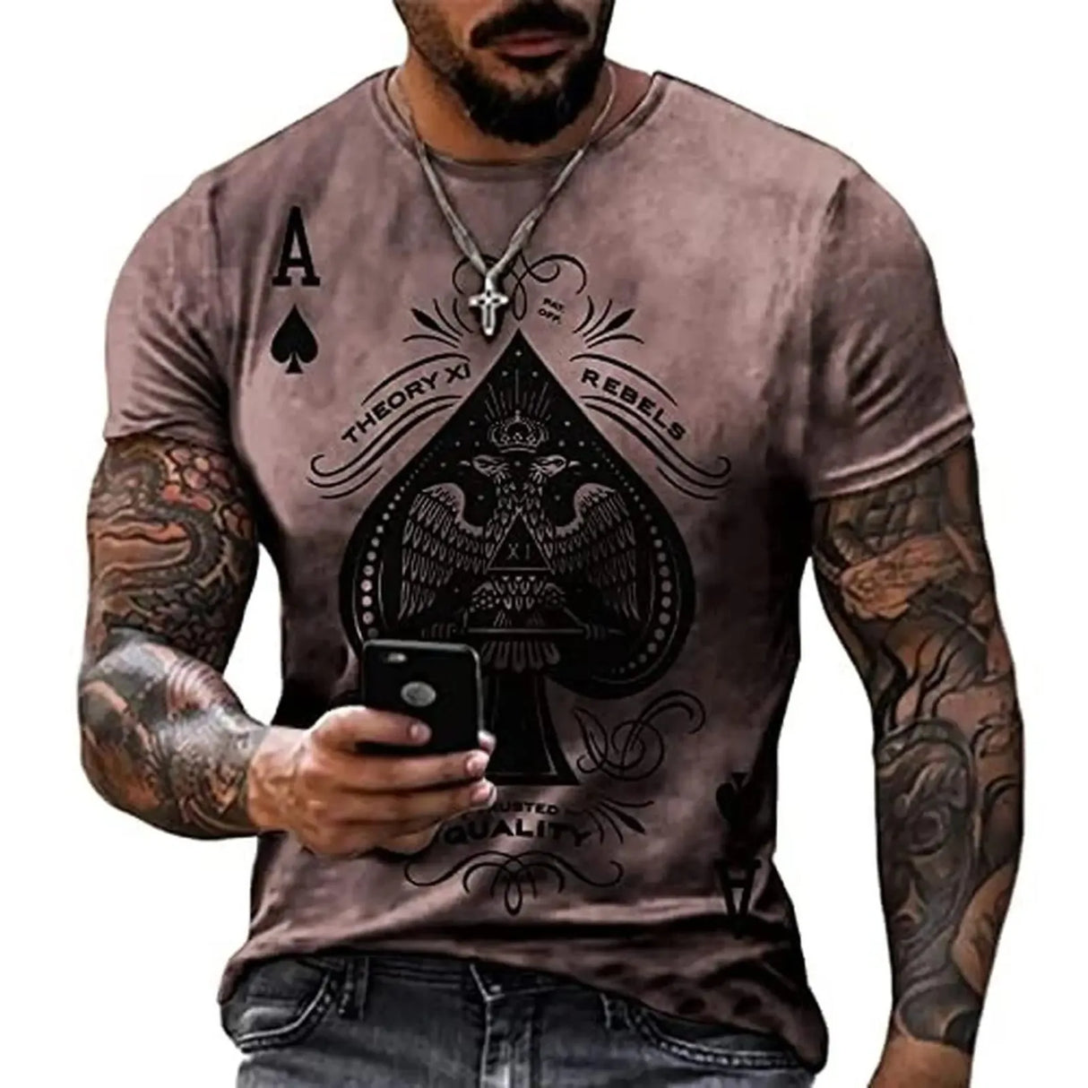 Men's Poker Pattern Printed T-shirt Casual Short Sleeve O-Neck Tops 3D Pattern Summer Men Retro Tee Fun Casual Shirt Clothing