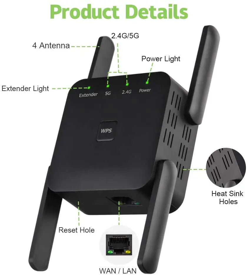 5 Ghz WiFi Extender Long Range Wireless WIFI Booster AC1200 Adapter 1200Mbps Wi-Fi Amplifier 802.11N Wi Fi Signal Repeator