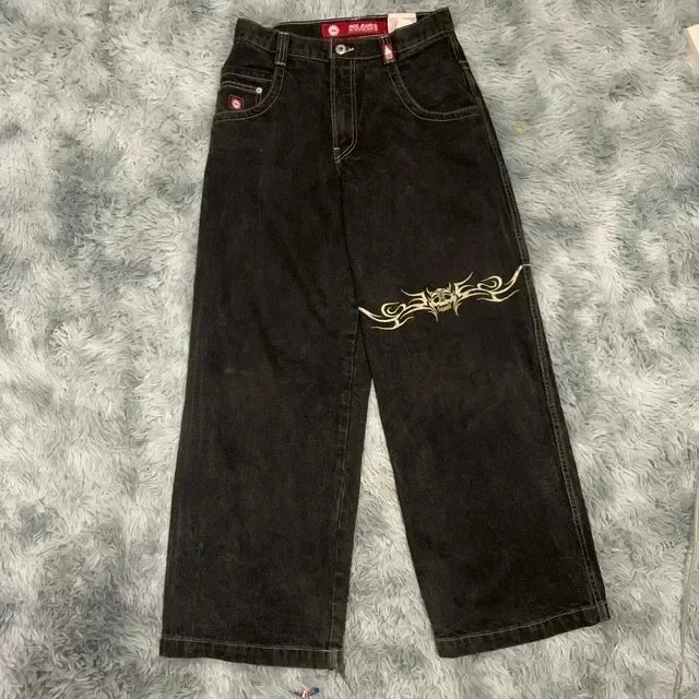 JNCO Jeans Men Y2K Harajuku Hip Hop 7 Graphic Embroidery Baggy Denim Pants Streetwear Casual High Waist Wide Leg Trousers New