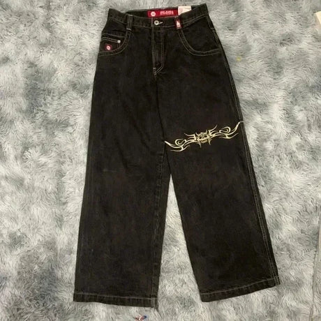 JNCO Jeans Men Y2K Harajuku Hip Hop 7 Graphic Embroidery Baggy Denim Pants Streetwear Casual High Waist Wide Leg Trousers New