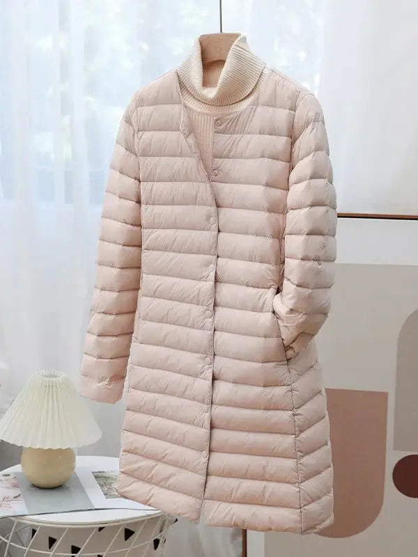 Women Winter Coat 2023 New Autumn Ultra Light Duck Down Jackets O-neck Long Sleeve Puffer Overcoat Windproof Outwear Warm Liner