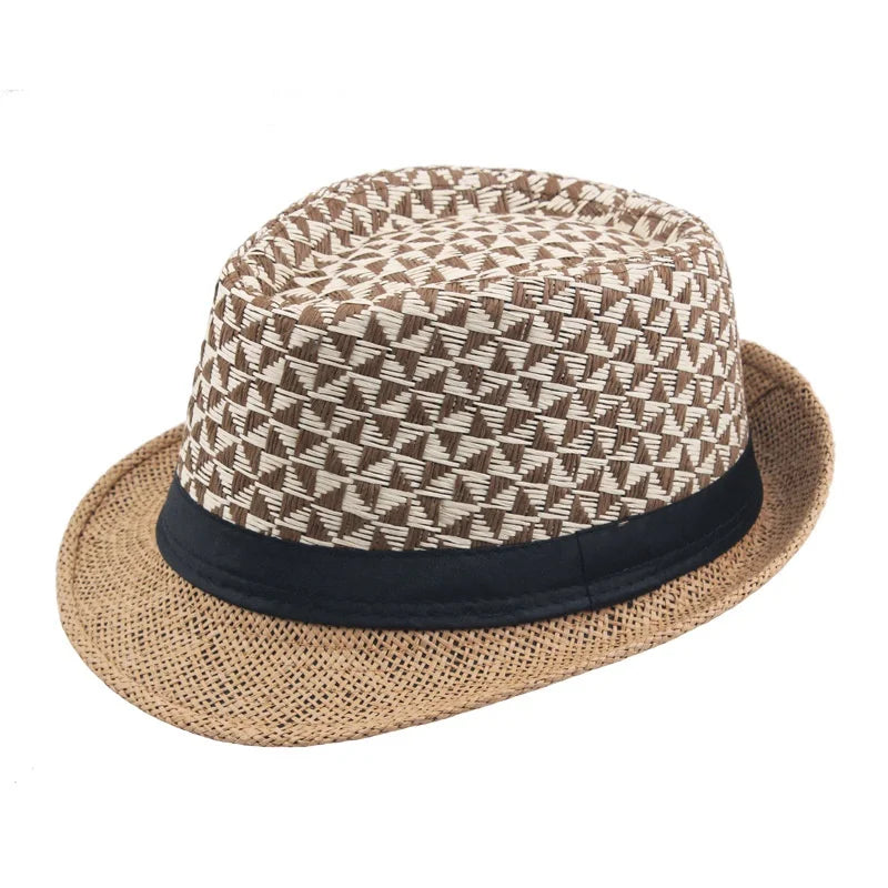 Stitching Color Geometry Shade Men Straw Hat Spring Summer Sun Protection Top Hat Jazz Cap