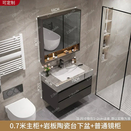 L Light Luxury Bathroom Stone Plate Integrated Bathroom Cabinet Washstand Wash Basin Double Basin Bathroom Cabinet