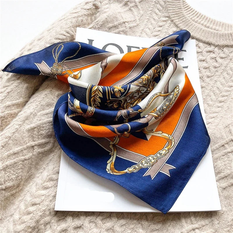 100% Real Silk Square Scarves Women Bandana High Quality Printed Foulard Hair   Tie Soft Neckerchief