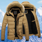 Winter New Men Warm Cotton Jacket Coats Fur Collar Hooded Parka Down Jackets Outerwear Thick Male Warm Overcoat Wool Liner Coat