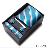 Luxurious Dropshipping 8 cm Birthday Gift Silk Tie Hanky Pocket Squares Cufflink Set Tie Clip Necktie Box Geometric