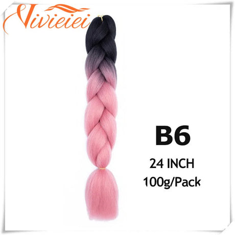 6 Pcs 24” Synthetic Braiding Hair Pink Jumbo Braids Hairstyles Purple Blue Blonde Ombre Hair Extensions For Women 100G/Pack