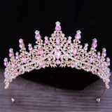 Pink Crystal Tiaras And Crowns For Women Bride Pink Rhinestone Prom Diadem Crown Tiara Bridal Wedding Hair Accessories Jewelry