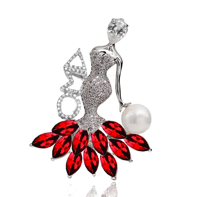 New Greek Red  Sorority  For Women Brooch Delicate Luxury Dance Lady Pearl Long Needle Pin For Women Jewellry Accessories