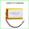 103450 3.7V 2000mAh Polymer Lithium Rechargeable Battery jst PH 2.0mm 2pin plug for Camera GPS navigator MP5 Bluetooth Headset