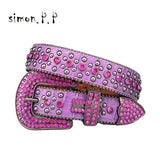 Punk Rock Colorful Rhinestones Belt Studded Western Bling Belts Y2K for Women Men Cowgirl Cowboy with Diamond Ceinture Femme