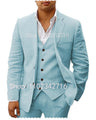 3 Piece Linen Summer Men Suits for Wedding Groom Tuxedos 2023 Casual Beach Custom Man Suit Set Jacket Vest with Pants Man Fahion