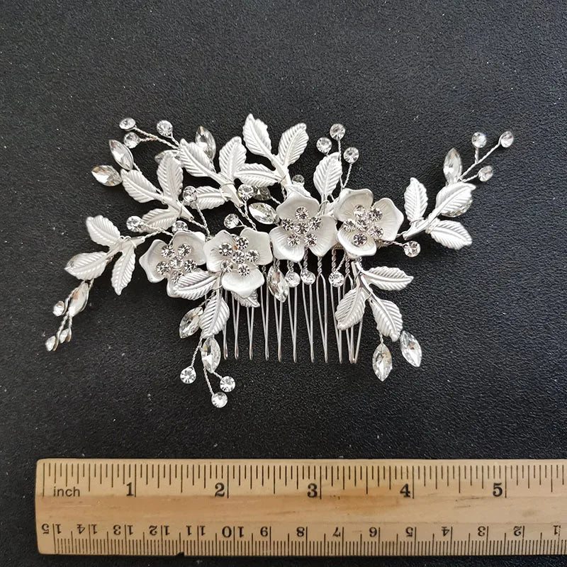 SLBRIDAL Handmade Golden Austrian Crystals Rhinestones Flower Leaf Wedding Hair Clip Barrettes Bridal Headpiece Hair accessories