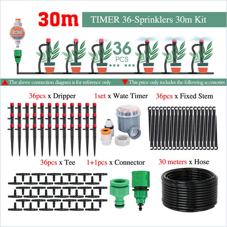 50-5M Garden 13cm Sprinkler Drip Wateing Systems Smart Timer 1/4“ Hose Automatic Irrigation Equipment for Greenhouse Bonsai Yard