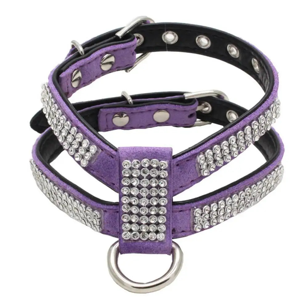 Dog Collar Adjustable Pet Products pet Necklace Dog Harness Leash Quick Release Bling RhinestonePU Leather