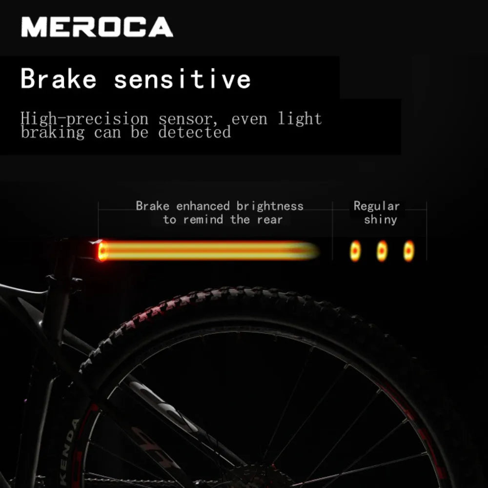 MEROCA Waterproof  Bicycle Smart Sensor Brake Taillights WR15 WR25 MTB Light Rechargeable Night Cycling Safety Rear Light