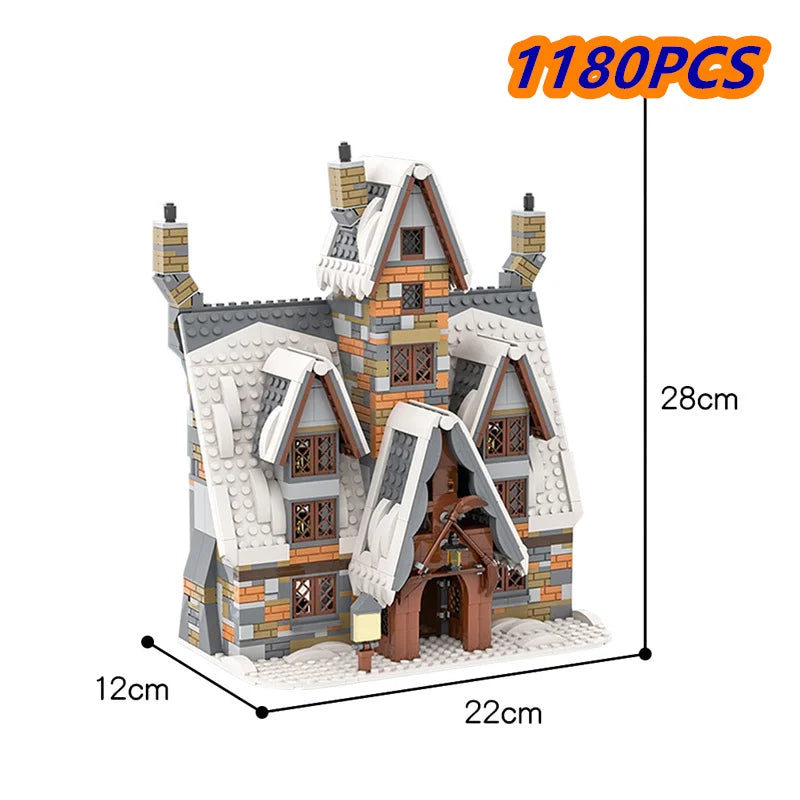 MOC Christmas Winter Village Cafeby Building Holiday Cottage Streets Cape Reindeer Santa Claus Blocks Kids Friend Toys