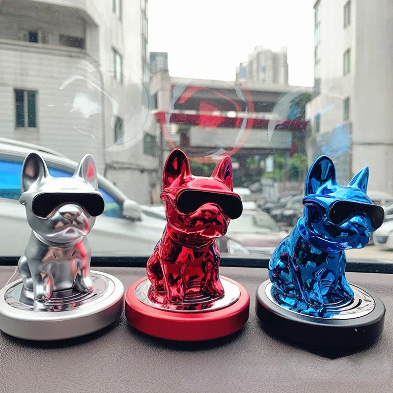 Car Ornament Metal Shake Head French Bulldog Diamond Fragrance Purified The Car Inside Air Condition Accessories Interior Woman