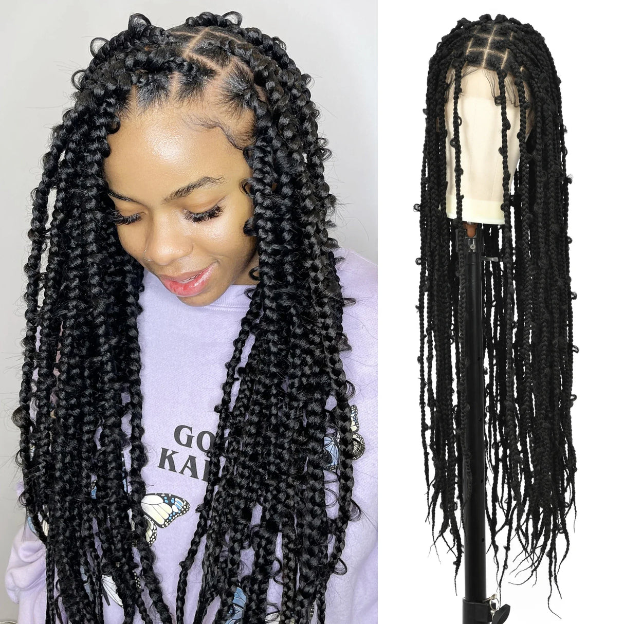 Kalyss 36" Square Knotless Butterfly Box Braided Wigs for Black Women Full Double Lace Frontal Wig with Baby Hair