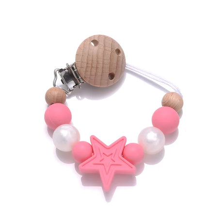 Baby Pentagram Silicone Beads Pacifier Chain Wooden Teether Soothe Nipple Clip For Nursing Chew Toys Gifts Dummy Holder Chain