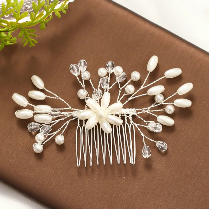 Crystal Pearl Hair Comb Clip Hairpin For Women Bride Party Rhinestone Bridal Wedding Hair Accessories Jewelry Comb Pin Headband