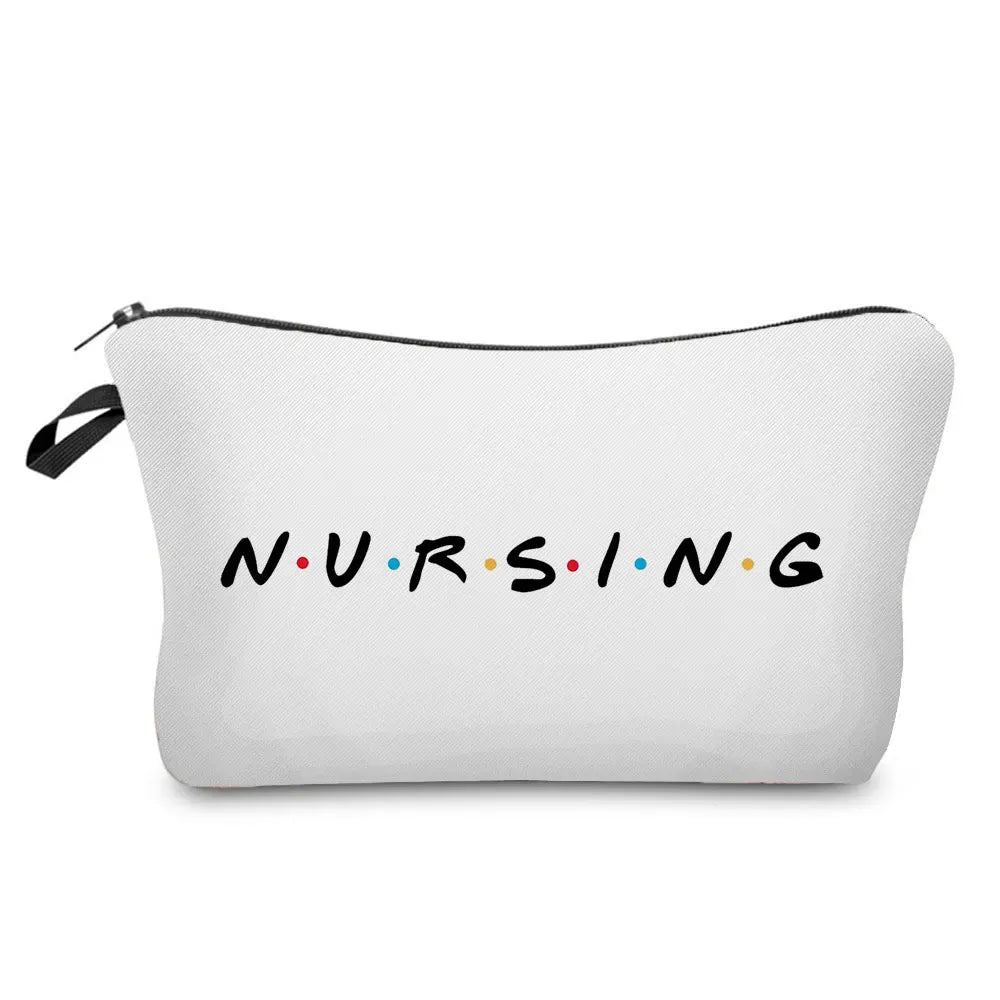 Nurse Makeup Bag Women Cosmetic Bag Toiletry Travel Organizer Lady Purse Cartoon Alphabet Print Zipper Hospital Doctor Gifts