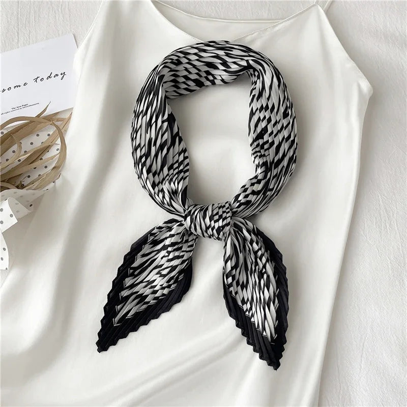 2023 Brand Crinkle Scarf Women Silk Satin Square Neck Tie Hand  Wirst Female Headscarves Bandana Shawl  Leopard Hair Foulard