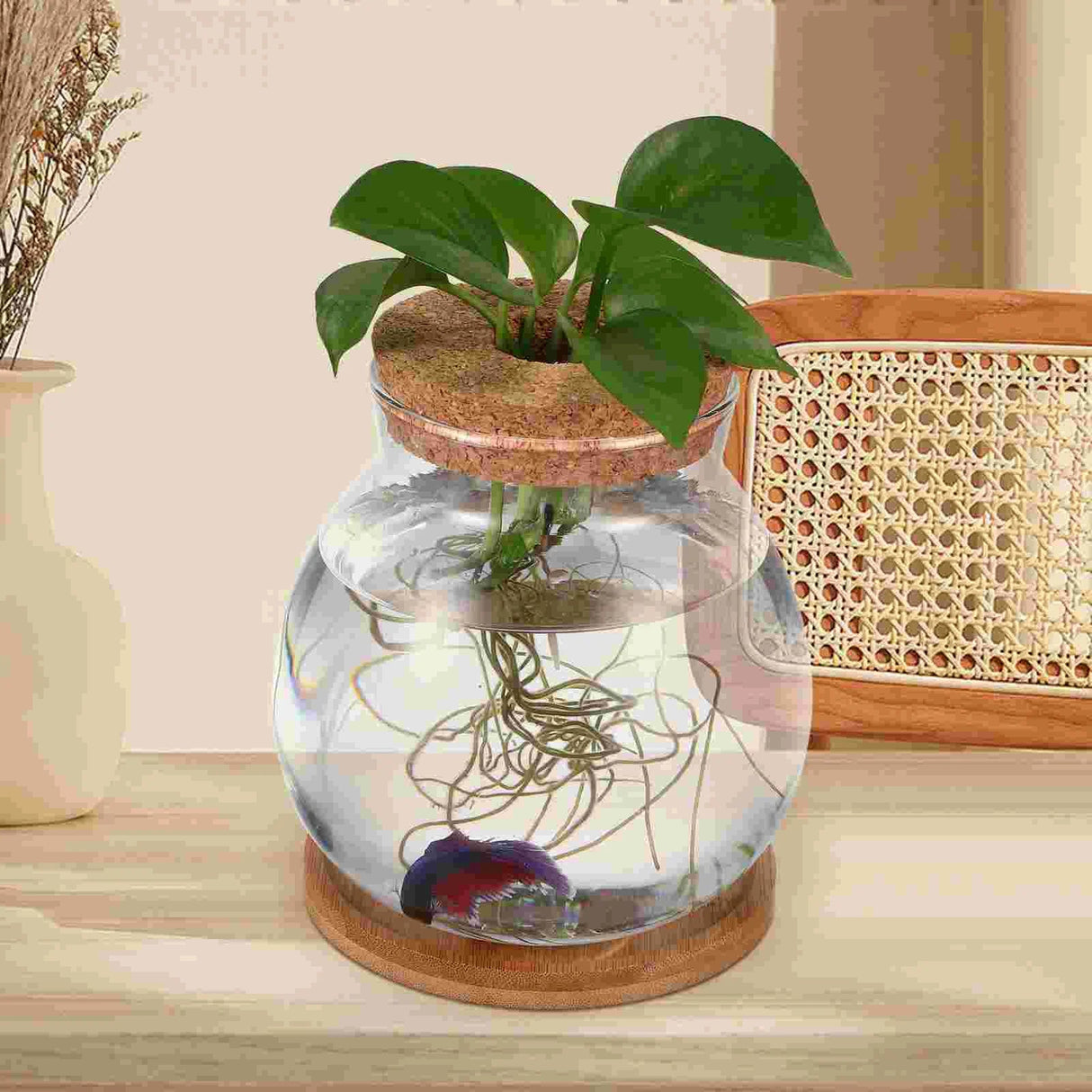 Glass Fish Bowl Lid Small Betta Tank Terrarium Mini Aquarium Coffee Table Terrariums Plants Desktop