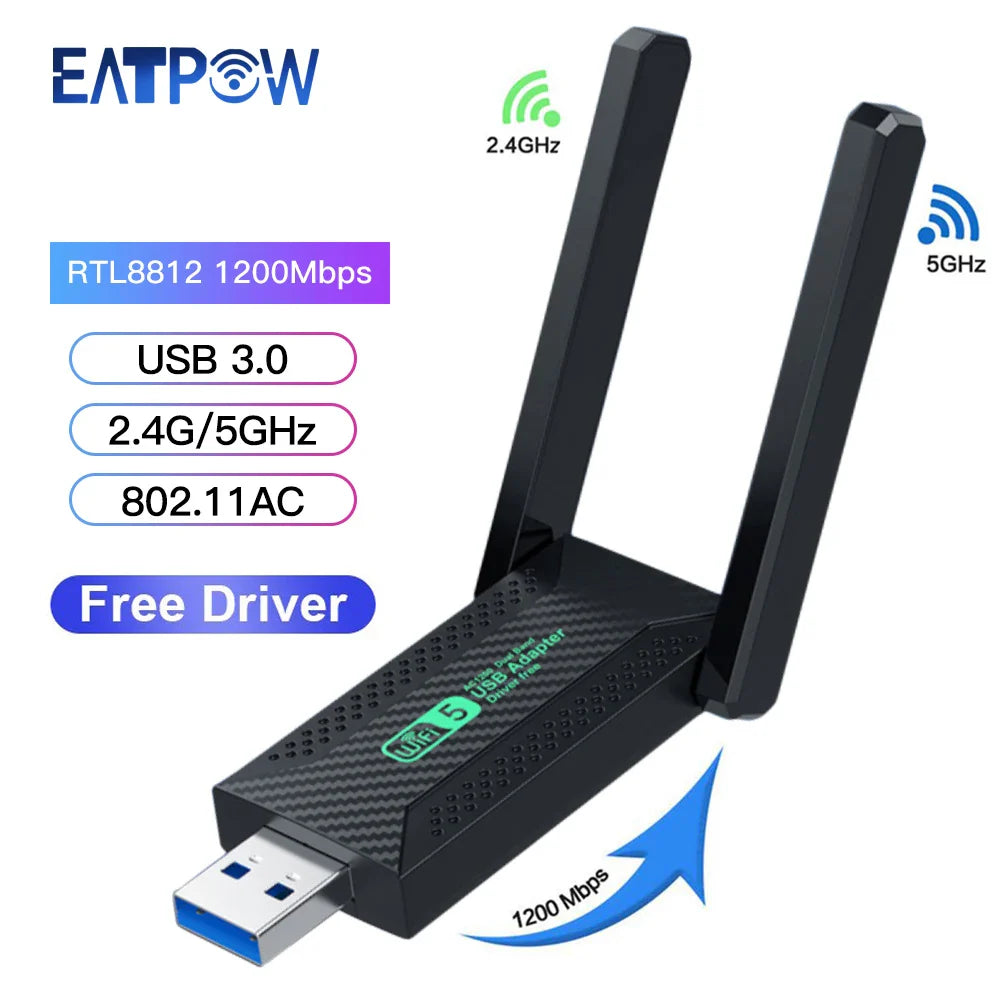 EATPOW Wifi Adapter Dual Band 2.4GHz 5GHz Wifi Usb 1200Mbps Wireless wifi Dongle with Antenna PC Computer Network Card Receiver