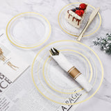 350PCS Gold Dinnerware Set, Disposable Party Plates for 50 Guests, 100 Plastic Plates, 50 Rolled Napkins, 50 Cups