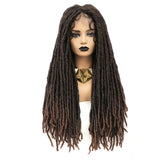 SOKU Braided Wig Middle part Lace Wig With Faux Locs Crochet Braid Hair 26 Inch Long Dreadlock Ombre Brown Synthetic Braids Wigs