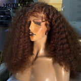 Brown Color Curly 13x4 HD Lace Frontal Wig Glueless Human Hair Wig Water Wave Lace Front Wigs Brazilian Preplucked 350 Density