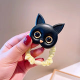 Cartoon Black White Cat Charms Hair Ties Kids Girls Cute Elastic Ponytail Holder Rubber Band Women Hairband Summer Headwear