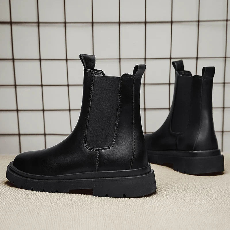 Chelsea Boots Men's Casual Leather Biker Boot High Top Slip-on Popular Trendy All-match Street Fashion Waterproof Anti-wear Shoe